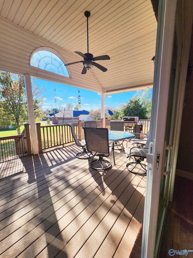 wooden terrace with ceiling fan