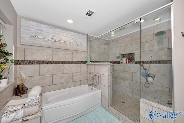 bathroom with plus walk in shower