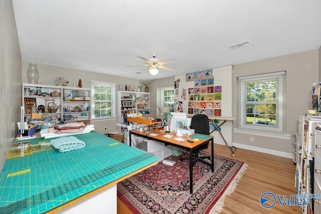 3318 Ohara Rd SW, Huntsville, AL 35801 - office space with baseboards, visible vents, ceiling fan, and light wood-style floors