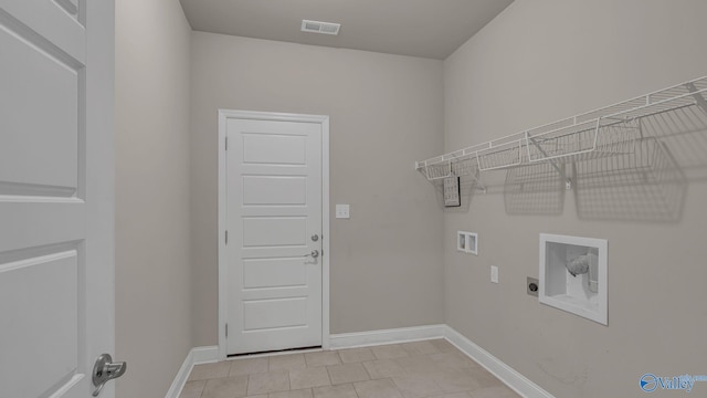 laundry room featuring laundry area, electric dryer hookup, visible vents, baseboards, and hookup for a washing machine