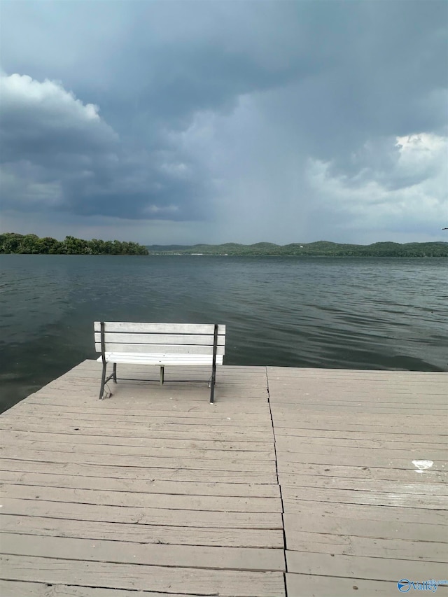 view of dock with a water view