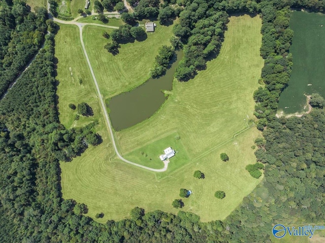 aerial view featuring a water view and a rural view