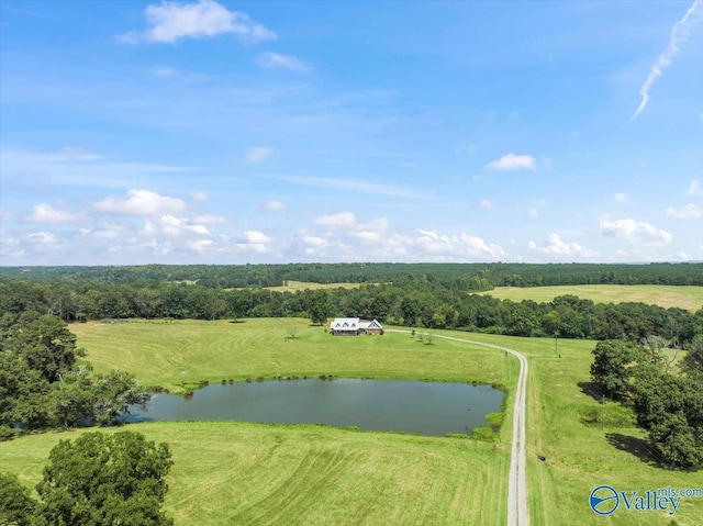 aerial view with a rural view and a water view