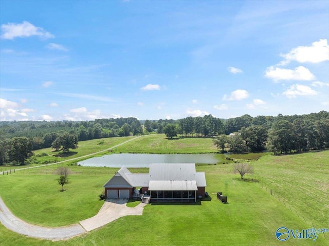 bird's eye view with a rural view and a water view