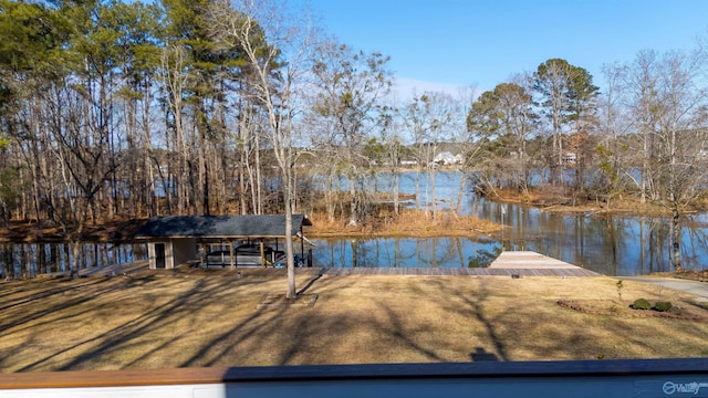 view of dock with a water view