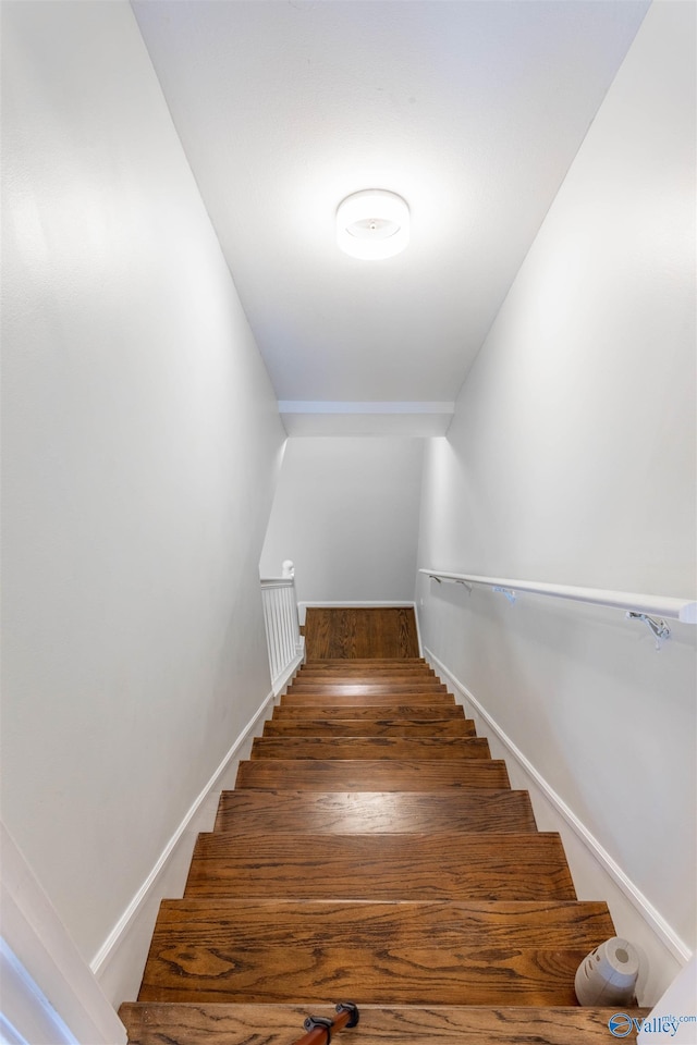 stairway with wood-type flooring