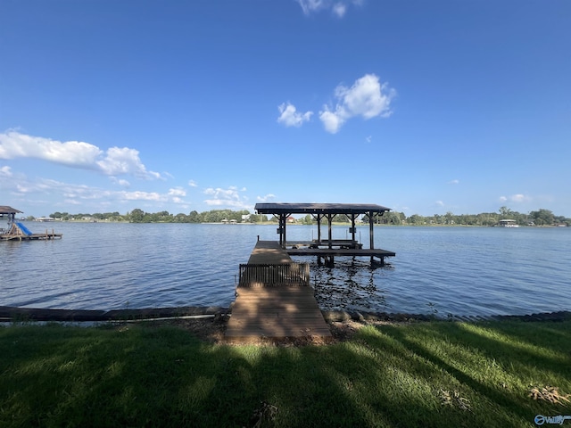 dock area with a water view