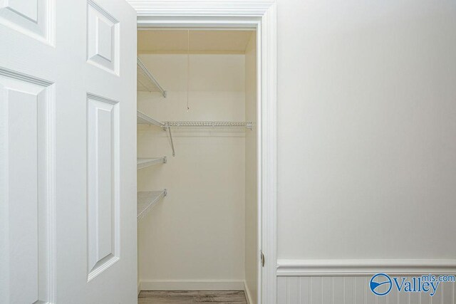 walk in closet with hardwood / wood-style flooring