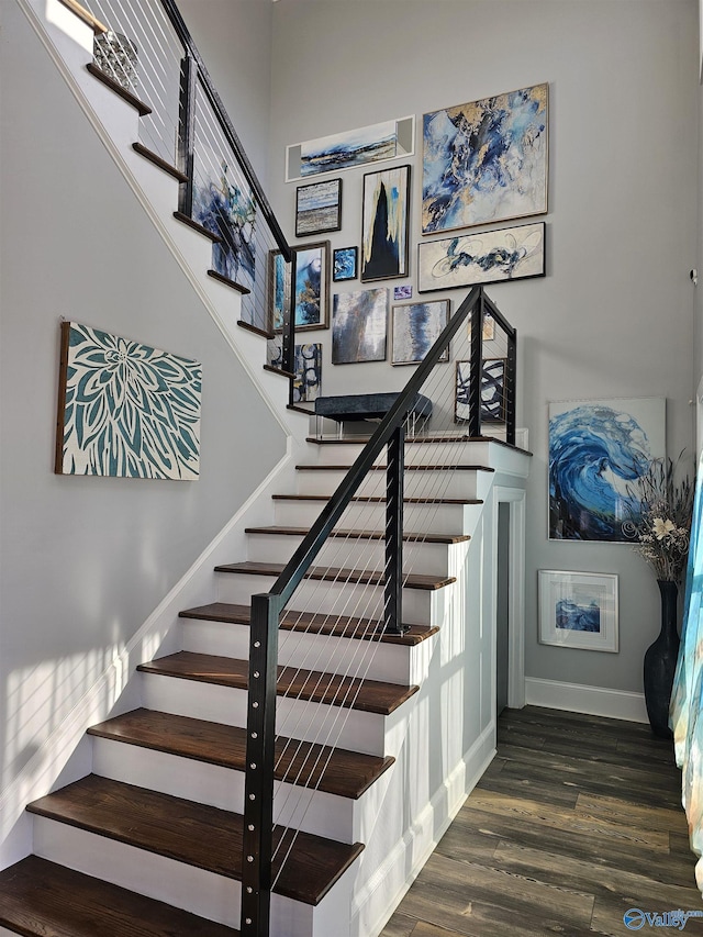 stairway with wood-type flooring