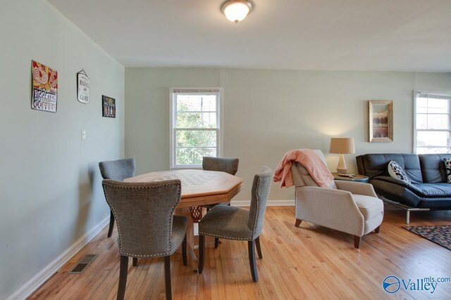 1608 Humes Ave, Huntsville, AL 35801 - dining space featuring light wood-type flooring, baseboards, and visible vents