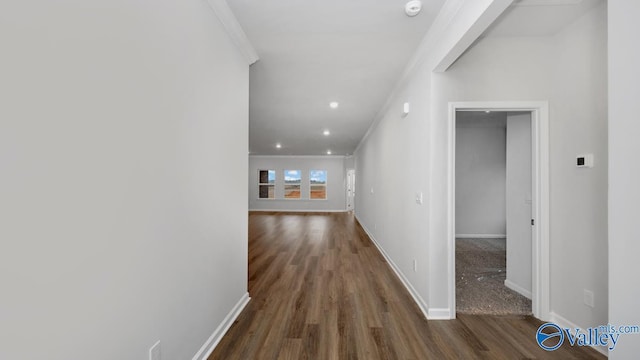 22392 Westminster Dr, Athens, AL 35613 - hall with ornamental molding, wood finished floors, baseboards, and recessed lighting