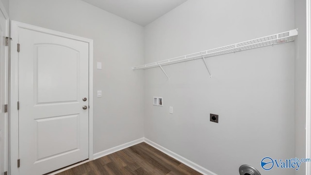 22392 Westminster Dr, Athens, AL 35613 - laundry room with dark wood finished floors, hookup for an electric dryer, washer hookup, and baseboards