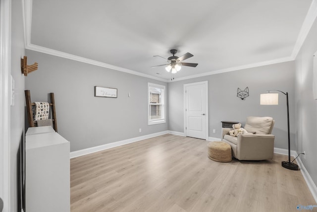 17067 Stonegate Dr, Athens, AL 35613 - sitting room featuring light wood-type flooring, a ceiling fan, baseboards, and ornamental molding