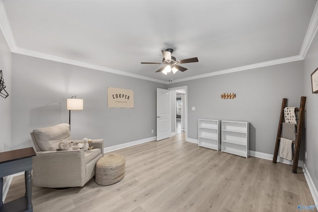 17067 Stonegate Dr, Athens, AL 35613 - sitting room featuring crown molding, light wood-type flooring, and a ceiling fan