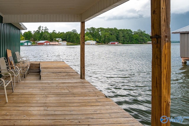 dock area with a water view