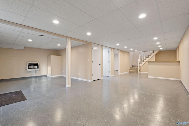 615 County Road 40, Centre, AL 35960 - finished basement featuring heating unit, baseboards, concrete block wall, and stairway