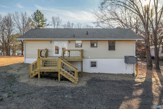 615 County Road 40, Centre, AL 35960 - rear view of property featuring stairs, a shingled roof, a wooden deck, and french doors