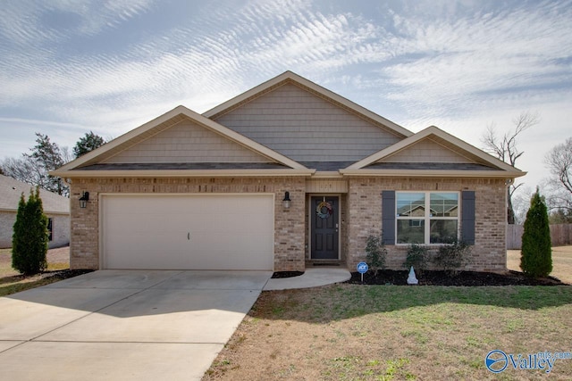 178 Meadow Ridge Dr, Hazel Green, AL 35750 - view of front of home with a garage, brick siding, concrete driveway, and a front lawn