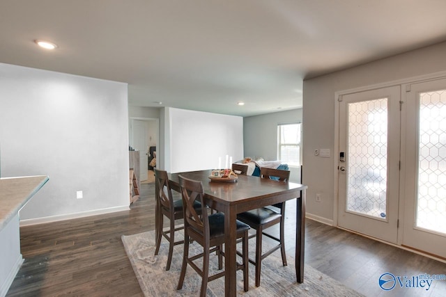 178 Meadow Ridge Dr, Hazel Green, AL 35750 - dining space featuring recessed lighting, baseboards, and dark wood-style flooring