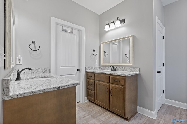 bathroom featuring vanity and wood-type flooring