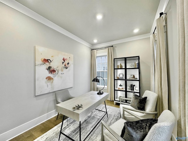 105 Kite Cir, Madison, AL 35756 - home office featuring baseboards, wood finished floors, crown molding, and recessed lighting