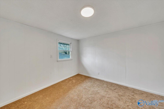 unfurnished room featuring baseboards, a textured ceiling, and carpet flooring