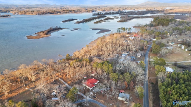 aerial view with a water and mountain view