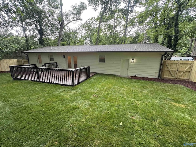 2205 Euclid Rd, Huntsville, AL 35810 - back of property with french doors, a wooden deck, and view of wooded area