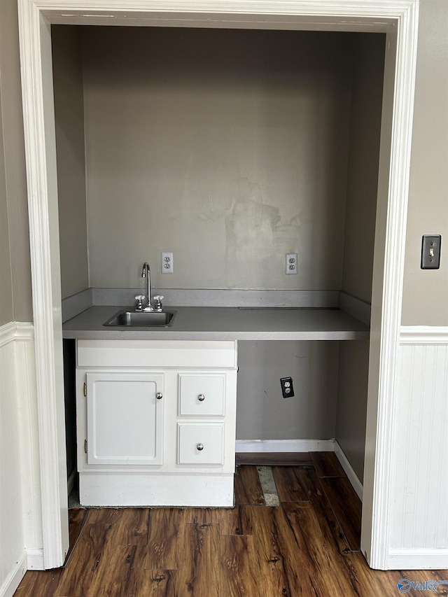 clothes washing area featuring dark hardwood / wood-style flooring and sink