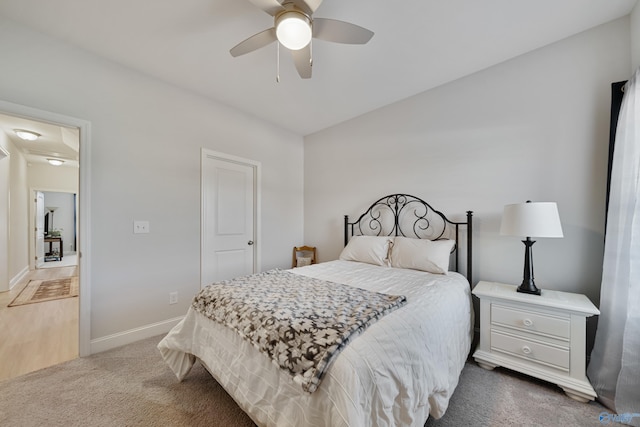 bedroom with carpet floors and ceiling fan