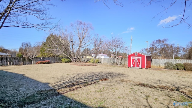 view of yard featuring a shed