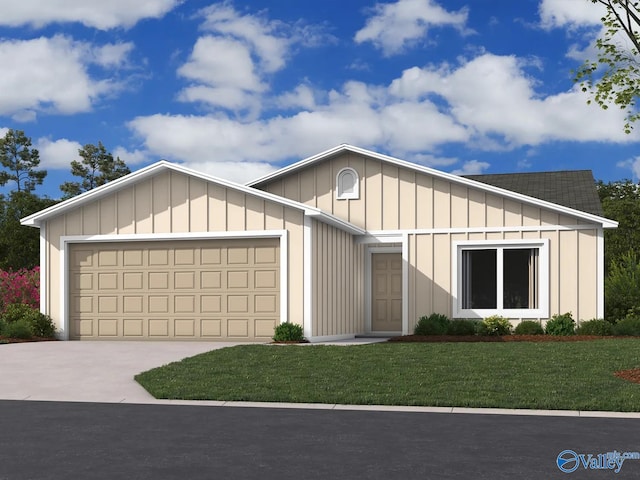 view of front of house with a garage and a front lawn