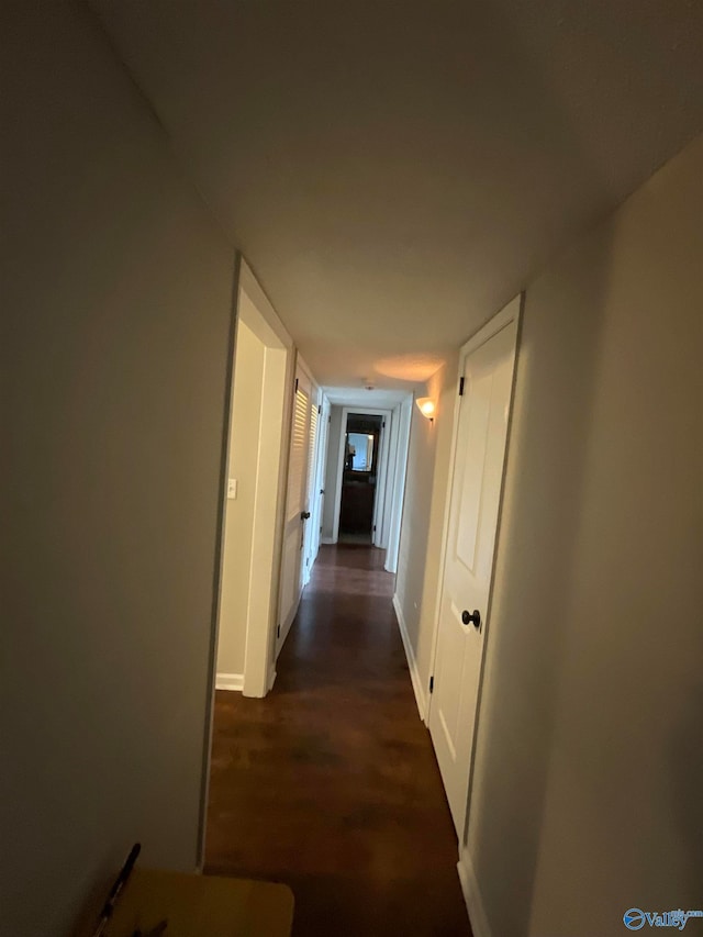 hallway featuring dark wood-type flooring