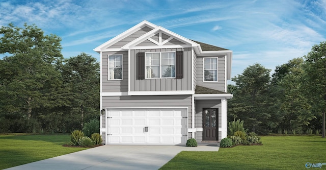 view of front of house featuring a garage and a front lawn