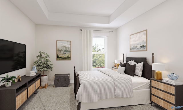 bedroom with a tray ceiling