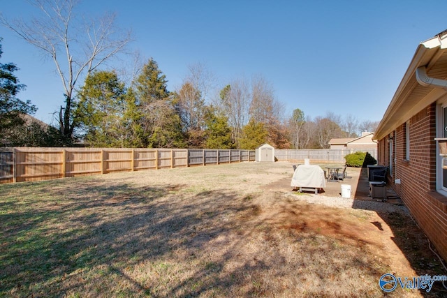 view of yard with a storage unit