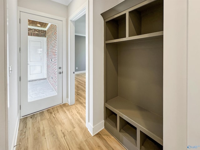 mudroom featuring light hardwood / wood-style flooring