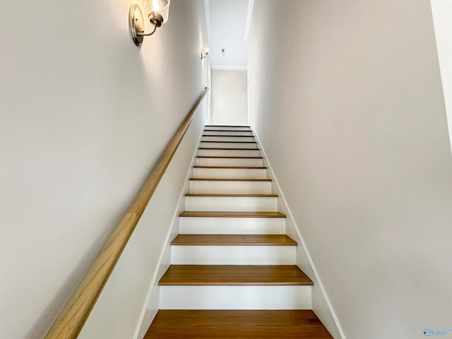 stairs with wood-type flooring