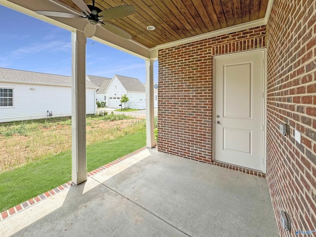 view of patio featuring ceiling fan