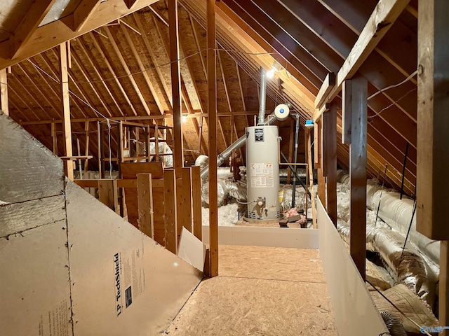 unfinished attic with gas water heater