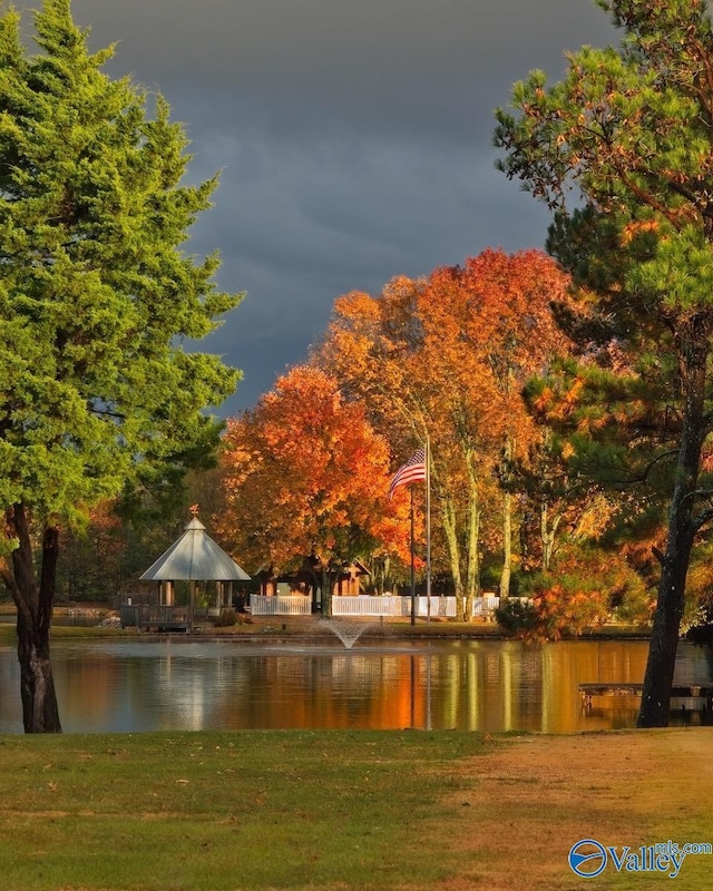 water view with a gazebo