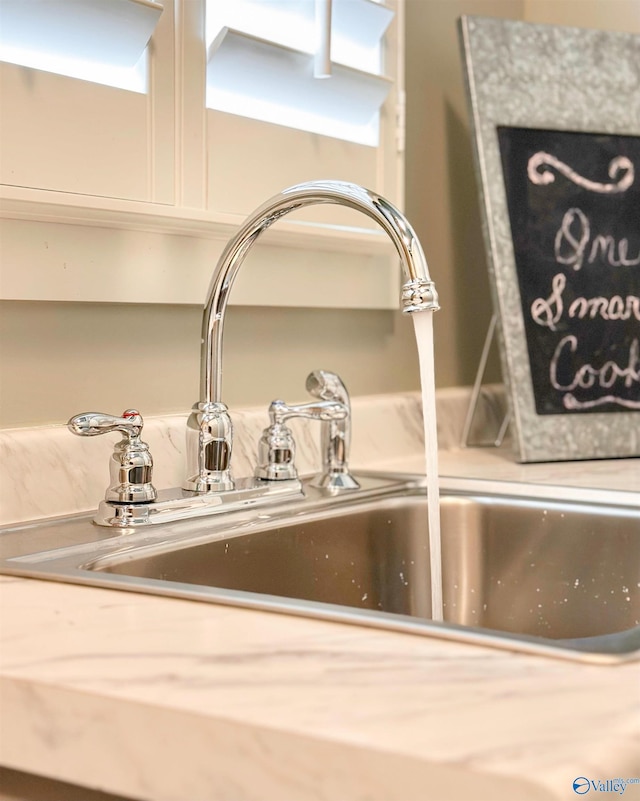 details featuring white cabinets and a sink