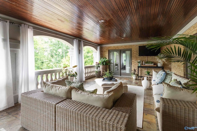 exterior space featuring wooden ceiling