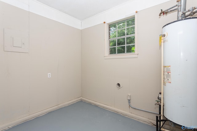 interior space with water heater and concrete floors