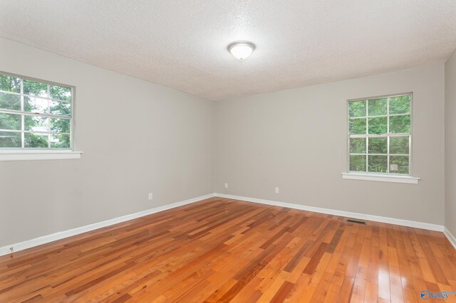 spare room with hardwood / wood-style floors, a textured ceiling, and a wealth of natural light