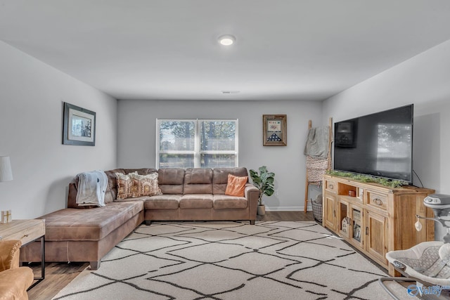 living room featuring light wood-type flooring