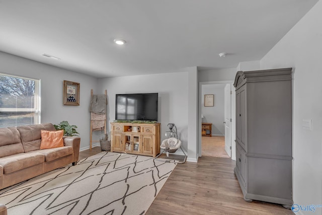 living room with light wood-type flooring