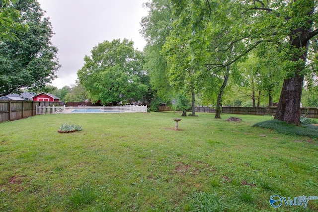 view of yard featuring a fenced backyard and a fenced in pool