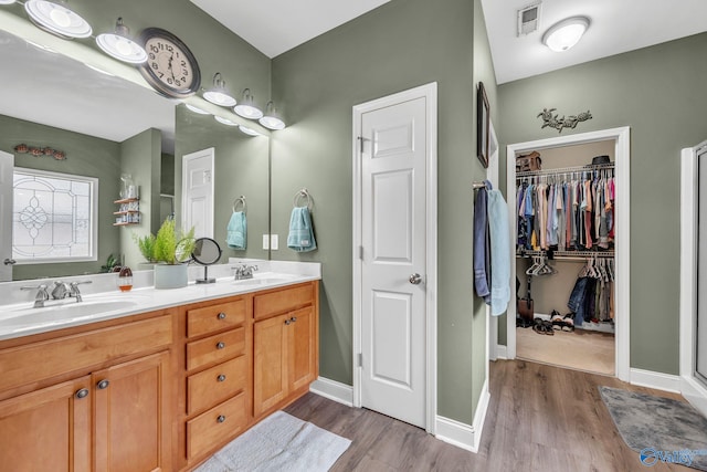 bathroom featuring vanity and hardwood / wood-style floors