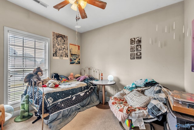 bedroom with carpet floors and ceiling fan